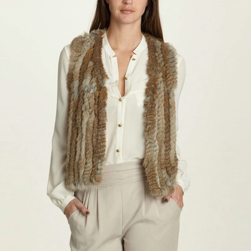 

2016 Spring & Autum 100% Genuine Rabbit Fur Knitted Vest V-Neck Collar, Real Rabbit Fur Vest Free Shipping SU-16029