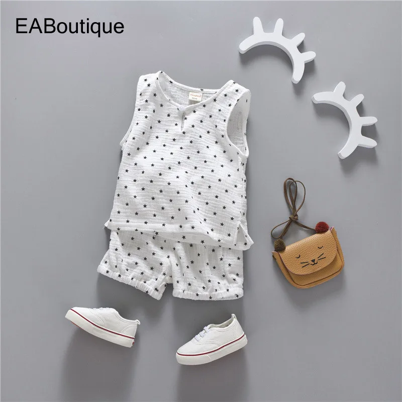 

EABoutique cotton 2pcs Tshirt+shorts baby boy summer clothes sleeveless baby clothes 0-3 year Q0372