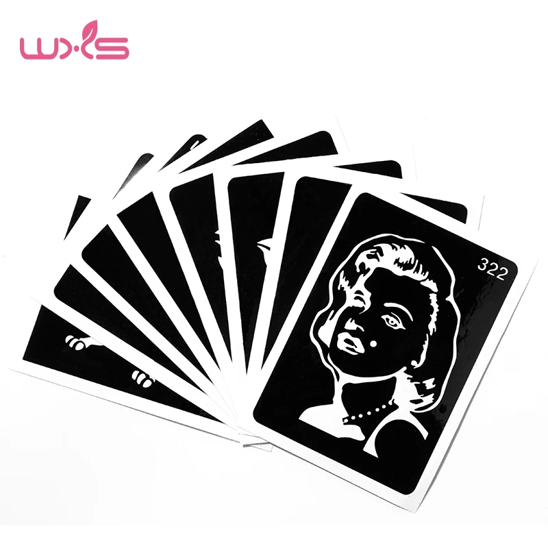 10pcs Airbrush Glitter Tattoo Stencil Woman Girl Kids Drawing Template Cute Flower Butterfly Cartoon Henna Tattoo Stencil TS-05