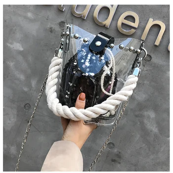 

New Plastic PVC Transparent Child Bag Fashion Sequins Hand Shoulder Lock Buckle Wild Temperament Bucket Diagonal Package
