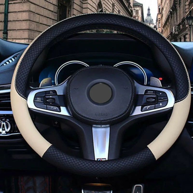 Нескользящая Крышка Рулевого Колеса Грузовой автотранспорт кожа автомобиля противоскользящие 15 дюймов Автомобильные Защитные бежевый Универсальный
