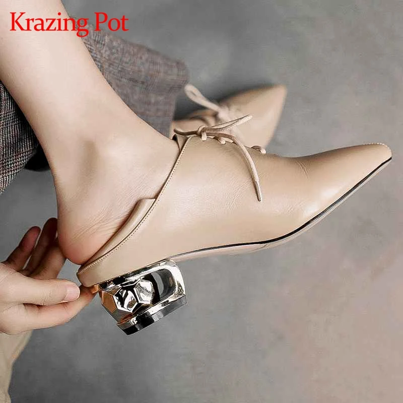 Cuir Krazing Pointu Métal Concise L28 D'été Chaussures Véritable De Offre Talons Spéciale Pot Pompes Robe Femmes Plage Marque En noir Bout Vacances beige Apricot Med 0AxrqAXwn