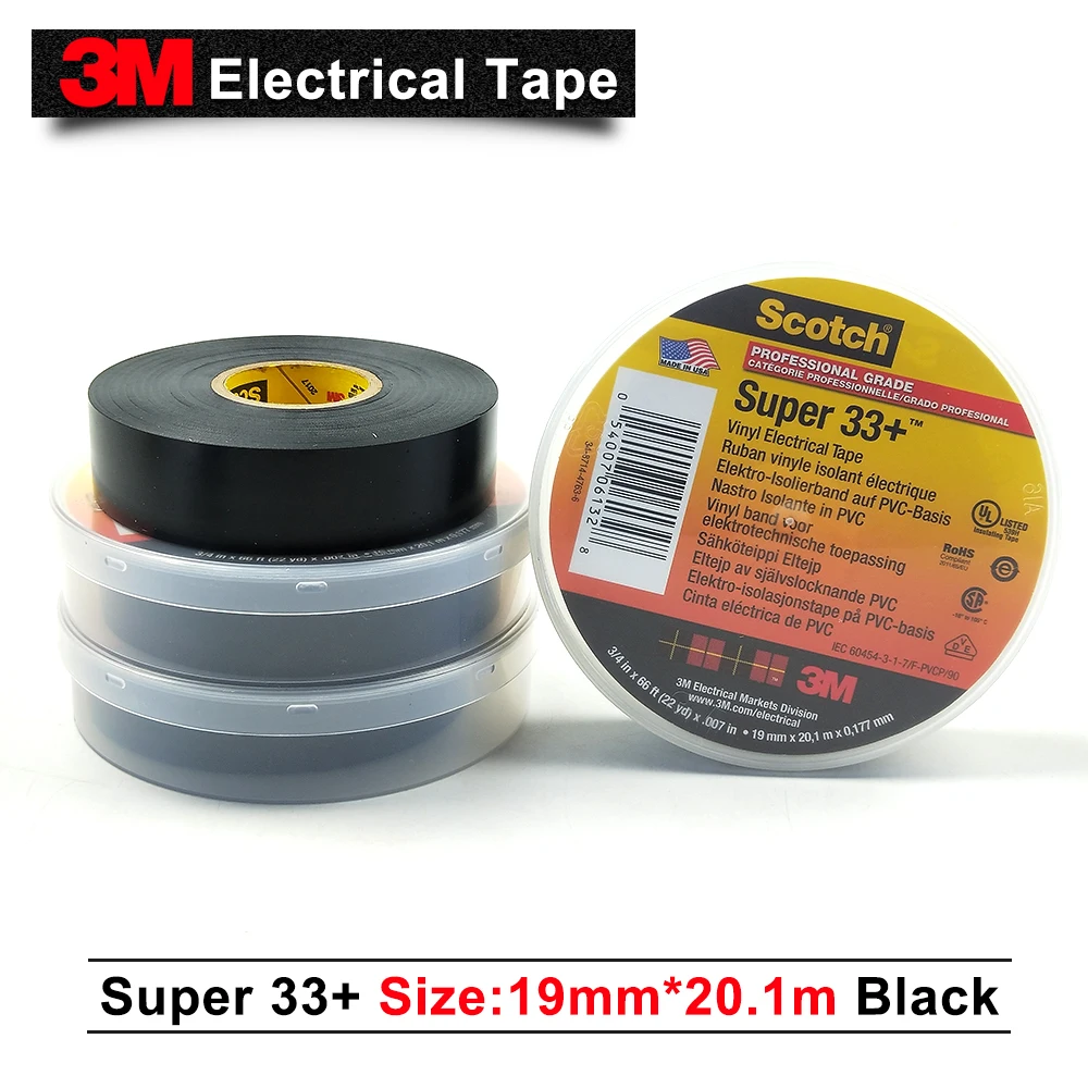 2 x Insulation Tape Roll Large PVC Electrical 19mm x 33m Black 