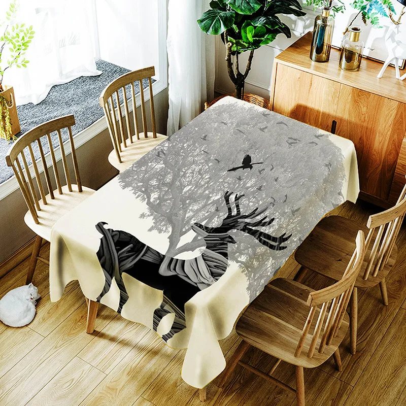

3d Tablecloth Creative Deer and Tree Nature Pattern Polyester Comfortable Waterproof Table Cloth Cover for Children