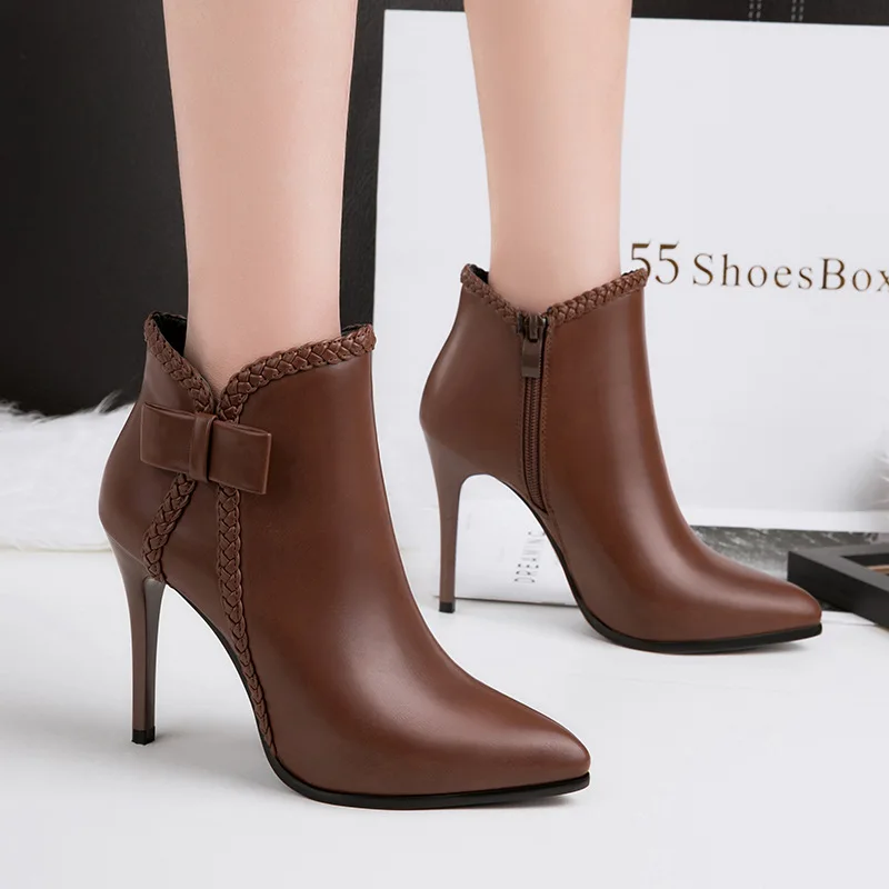 

Europe and United States Sexy Pointed High-heeled Martin Boots Nightclub Sexy Boots with Thin Side Zipper Was Thin Single Boots