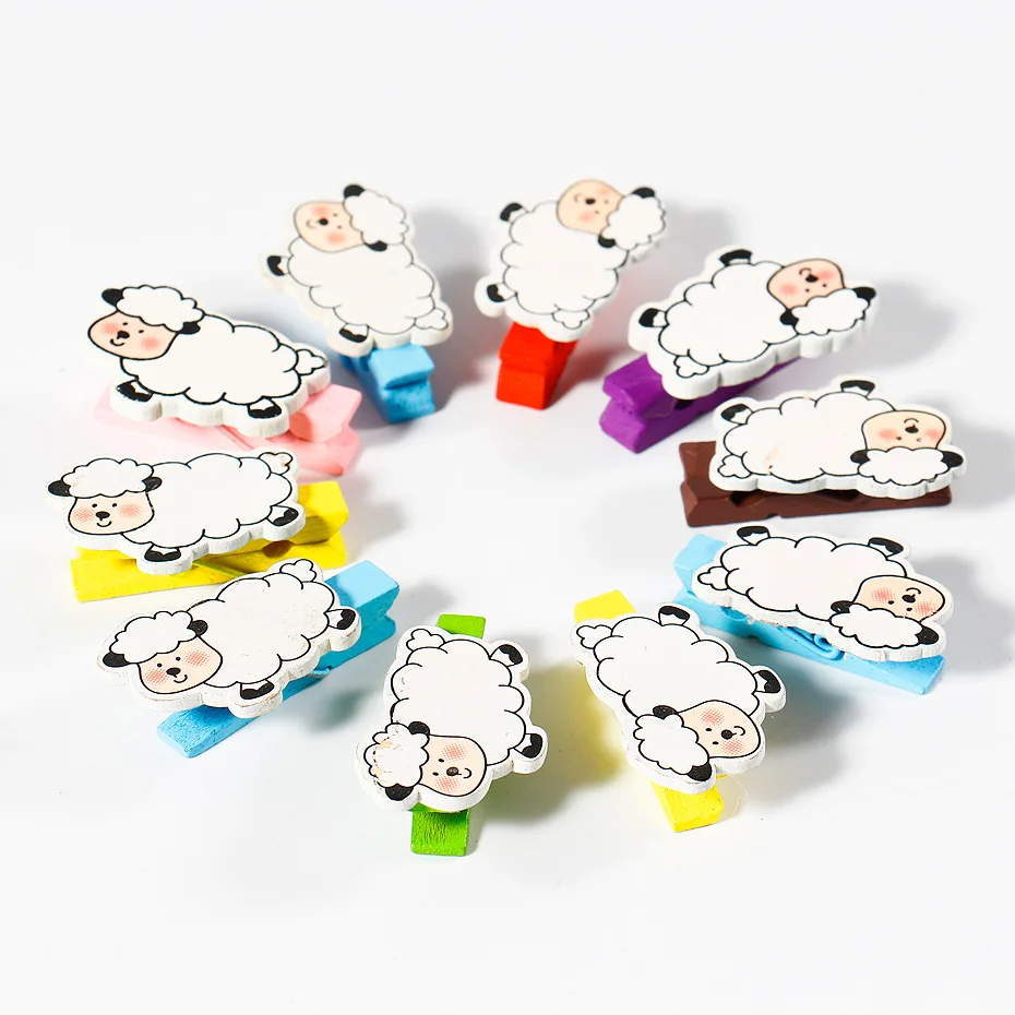 20pcs Cartoon Sheep Mini Solid Wood Clip Home Furnishing Menu