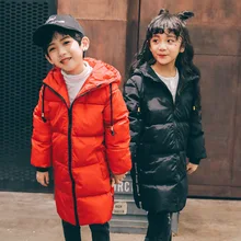 2017 Fashion Kids Winter Down Jackets Long Style Boys Girls Coat Warm Thicken Hoodied White Duck Down Children Outerwear