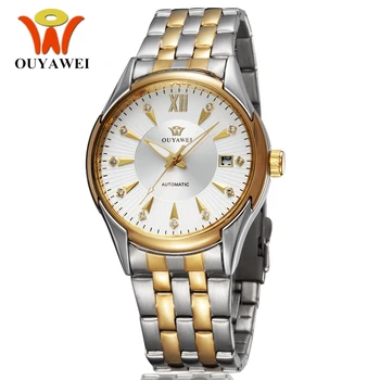 

OUYAWEI Self Wind Mechanical Men Dress Wristwatch Relogio Masculino Full Steel band Luxury White Hand Clocks Male Watch