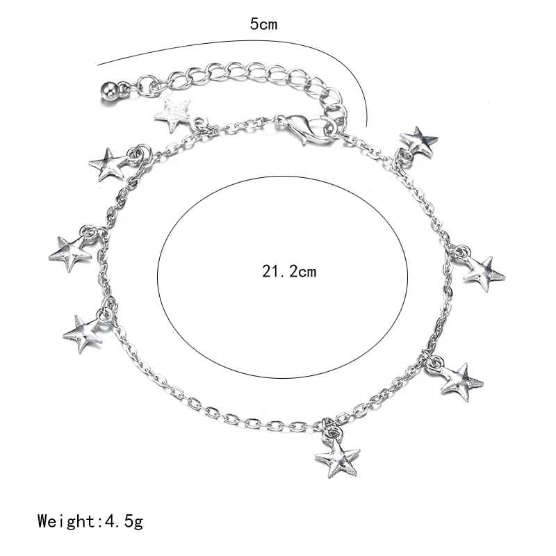 NS61 брендовые ювелирные изделия Модные ножные браслеты в бисер серебряного цвета звенья цепи ноги ювелирные изделия Звезда Шарм ножные браслеты для женщин металлический Анель