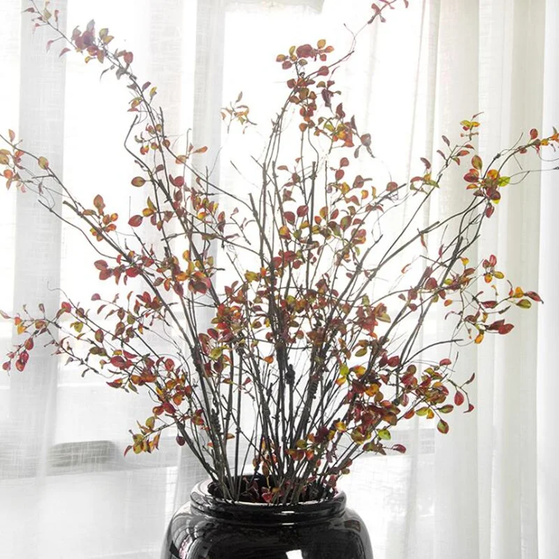 Long stem Real looking Artificial tree branch with red leaves flower