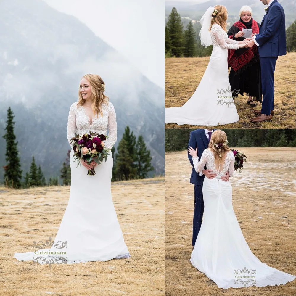 Sexy Illusion V-hals Trouwjurken Mermaid Lange Mouwen Bruid Toga Met Kristallen Voor Meisjes Womens Bridal Party Trompet Rok Sexy Illusion V-hals Trouwjurken Mermaid Lange Mouwen Bruid Toga Met Kristallen Voor Meisjes Womens Bridal Party Trompet Rok