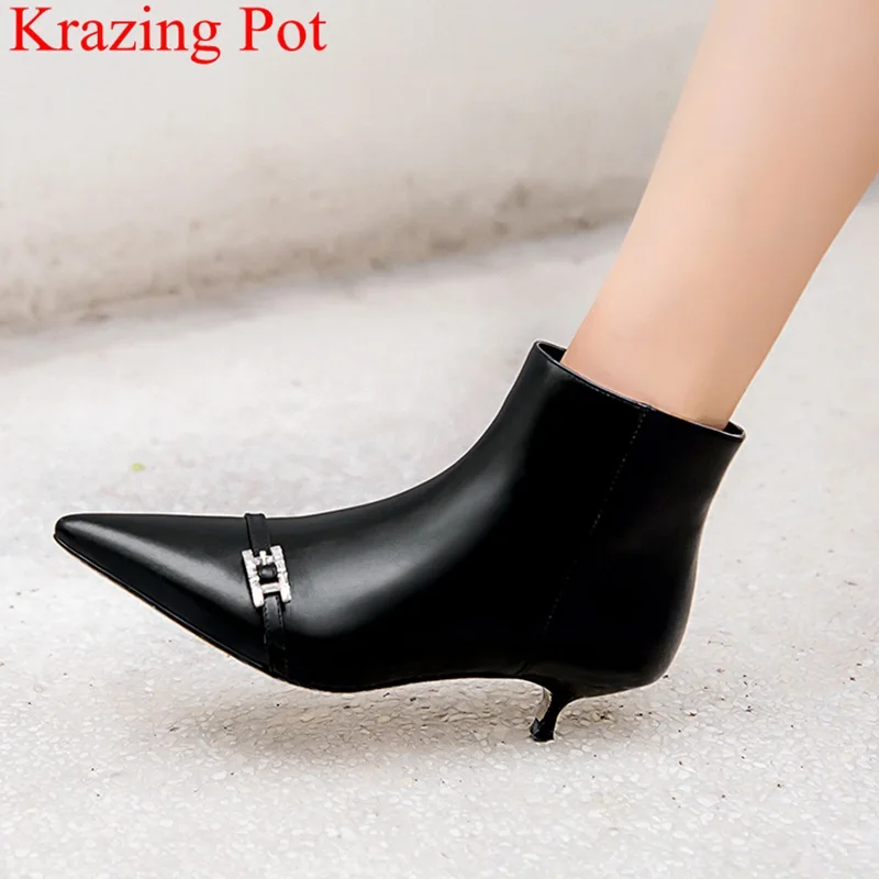 

2018 new arrival big size zipper med heel pointed toe women ankle boots fashion boots elegant solid keep warm winter shoes L53