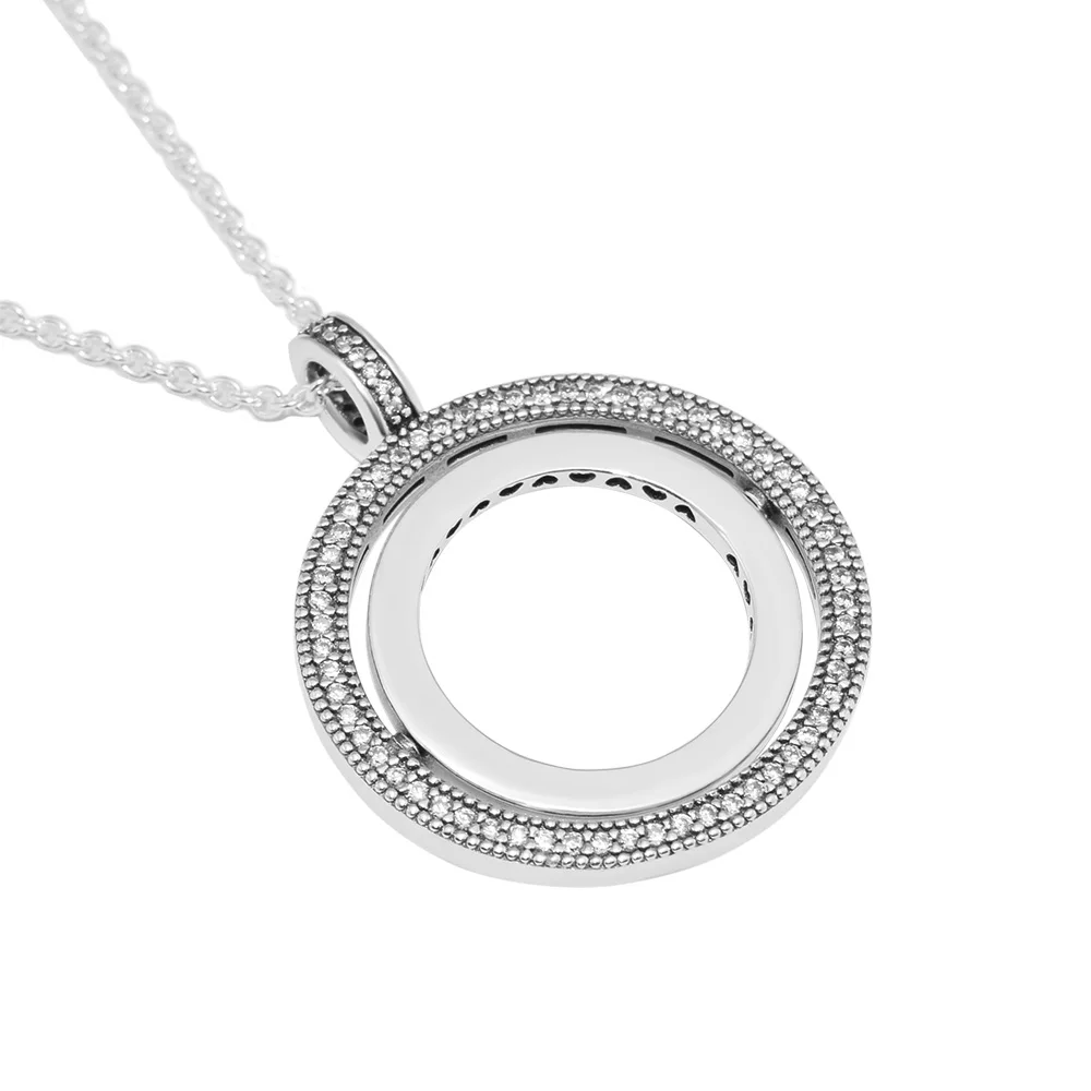 Спиннинг сердца яркое ожерелье 100% 925 пробы Серебряные ювелирные изделия Бесплатная доставка