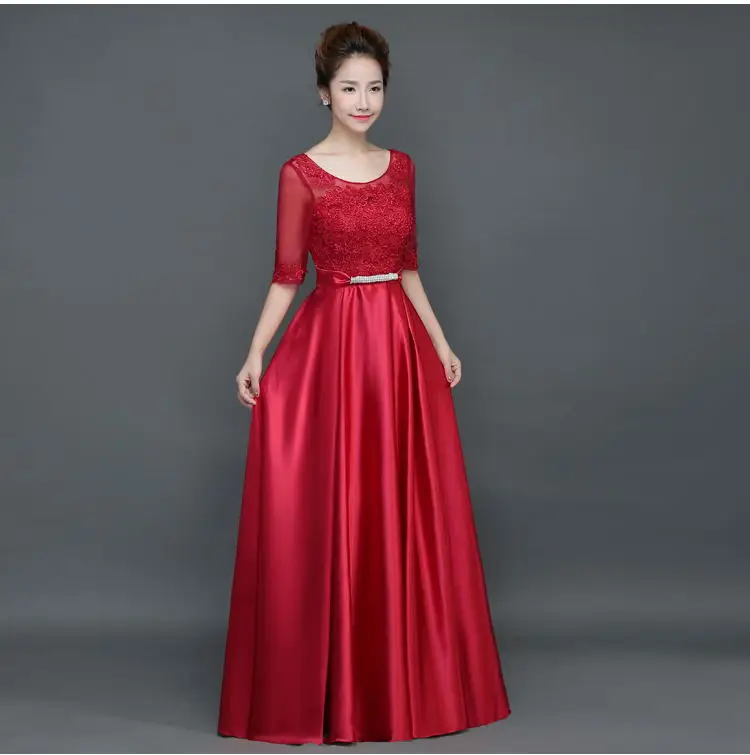 Vestido para boda2019 Черпак шеи кружева атласа Половина рукава линия Бургундия Королевский синий золото платья невесты длинные - Цвет: picture color