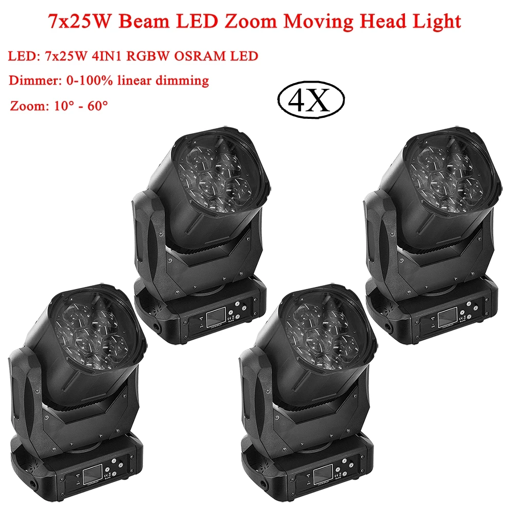 8Pcs/Lot LED Professional Stage Equipment 7x25W RGBW 4IN1 Beam Zoom Moving Head Light For Disco DJ Party Laser | Освещение