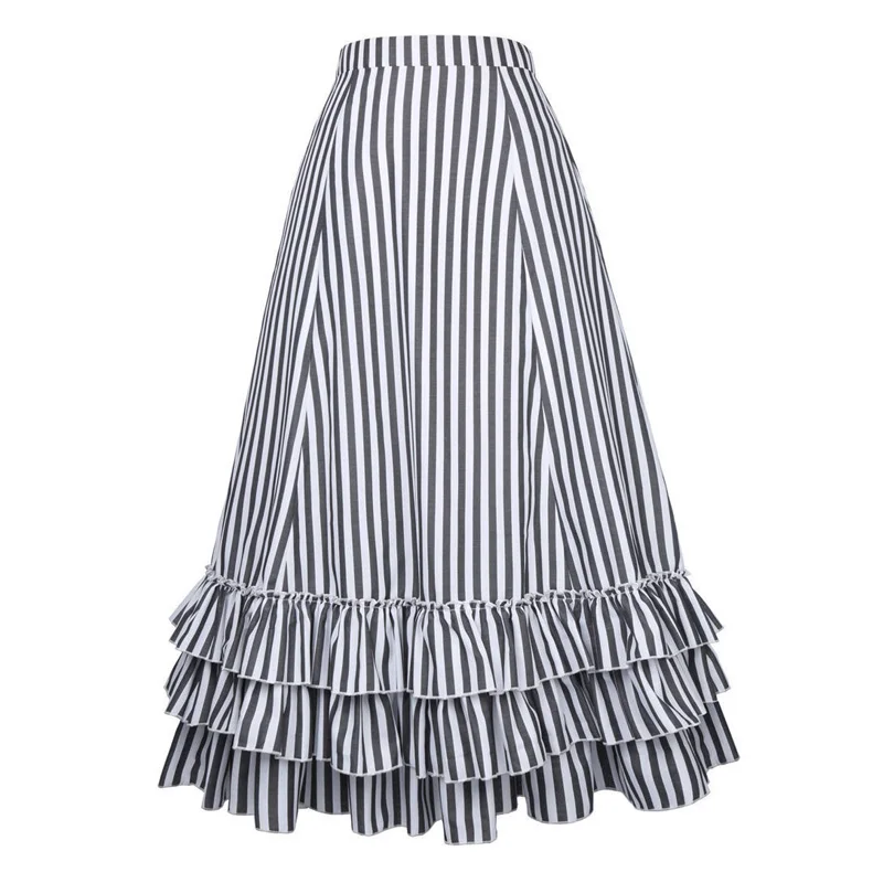 Belle Poque Black & White Striped A Line Long Skirts Summer New ...