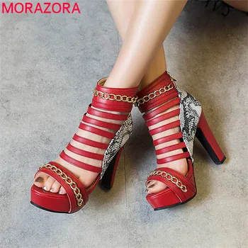 

MORAZORA 2020 hot sale gladiator sandals women hollow out summer shoes zip high heels platform shoes party prom shoes woman