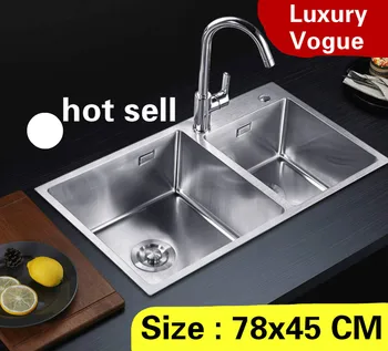 Cheap Free Shipping Apartment Luxury High Capacity Kitchen Manual Sink Double Groove High Quality 304 Stainless Steel 780x450 MM