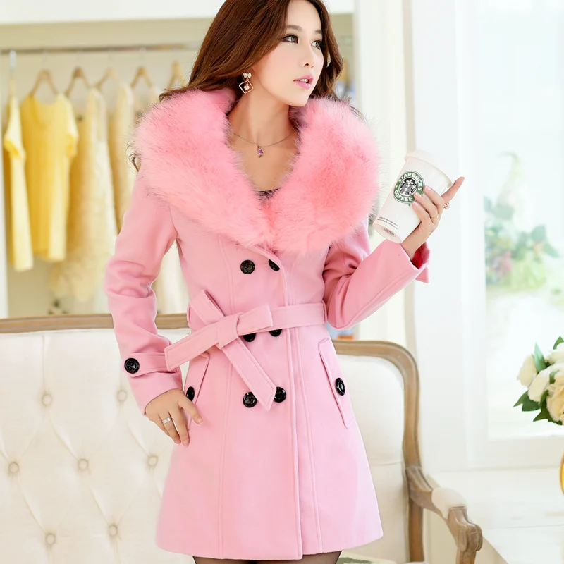 Women's spring autumn and winter fashion fur collar wool