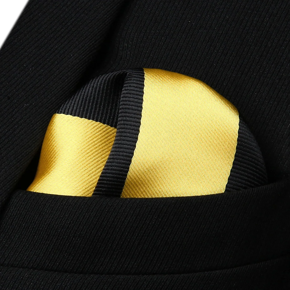 HS904Y Yellow Black Stripe Men Silk Party Handkerchief Pocket Square Hankyin Men's Ties