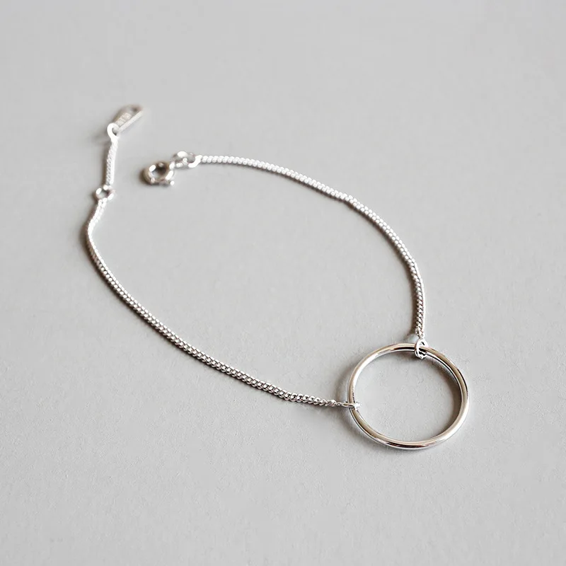 

100% 925 sterling silver circle bracelets for women pulseras mujer moda 2019, minimalist bracelet femme bracciali donna jewelry