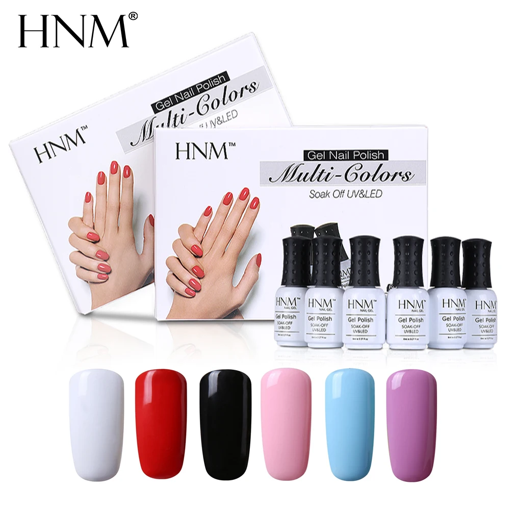 HNM Светодиодный УФ гель для ногтей 6 классических однотонных цветов на выбор