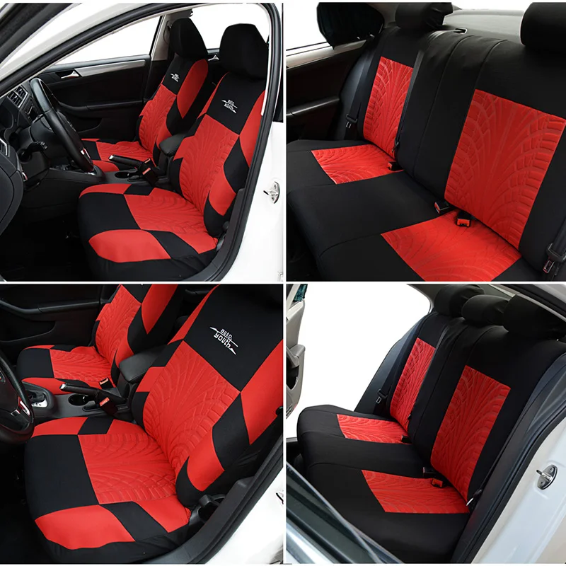 AUTOYOUTH Car Seat Covers Full Set Universal Fit Seat Protectors Fashion Car Accessories Tire Tracks Car-Styling Red