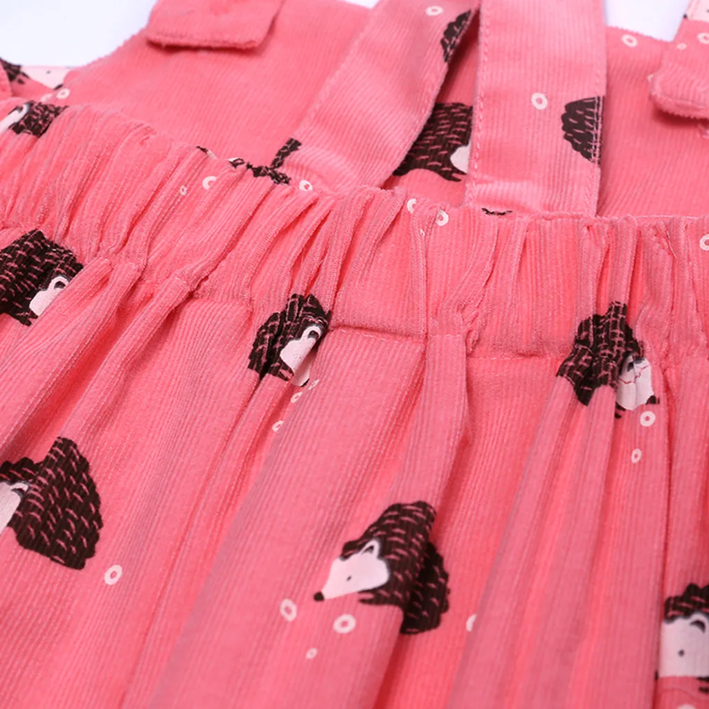Beide Baby Girls Dresses Strap Suspender Skirt Overalls Hedgehog Print