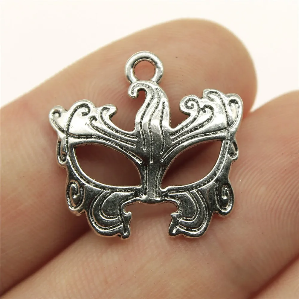 

30pcs/lot 0.8x0.9 inch (21x22mm) Mask Charms Pendant For Jewelry Making Antique Silver Plated Alloy Charms