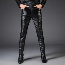 Мужские кожаные брюки в стиле панк-рок, мужские облегающие мотоциклетные брюки из искусственной кожи, повседневные брюки для мужчин
