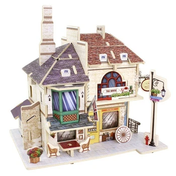

Diy Assembling Puzzle Wodden Toys 3D Puzzle Educational Toys for Children # 135 British Teahouse 3d House Building Model Doll