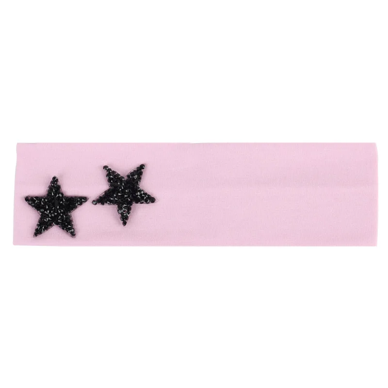 Geebro/Новые повязки на голову для девочек, летняя мода для девочек, повязка на голову с двойными звездами и стразами, хлопковая плоская повязка на голову, тюрбан - Цвет: Black Pink