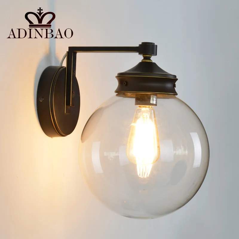 Aliexpress.com : Buy Loft Industrial Glass Ball Wall Sconce Black Wrought Iron Wall Light Edison ...
