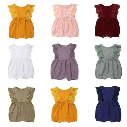 

Newborn Kid Baby Girl Clothes Set Ruffle Sleeves Romper 2PCS Outfits Sunsuit