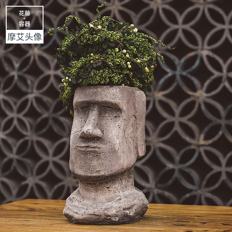 Творческий 46 см сад таинственный Пасхальный остров Moai Голова Статуя двора вазы на балконе домашний декор буддизм цветочный горшок - Цвет: A