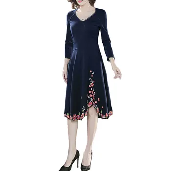 

Sexy Dress Plus Size Dress 2019 Spring New Office Lady Elegant V Neck Slim Floral Dresses Autumn Stretch Vestidos Feminina LD713