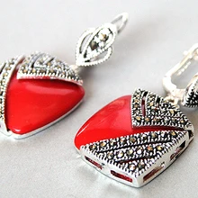 Очаровательные женские серьги из серебра 925 пробы с красным коралловым марказитом 1"