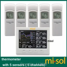 Estação meteorológica sem fio com 5 sensores, 5 canais, tela colorida, registrador de dados, conectar ao computador