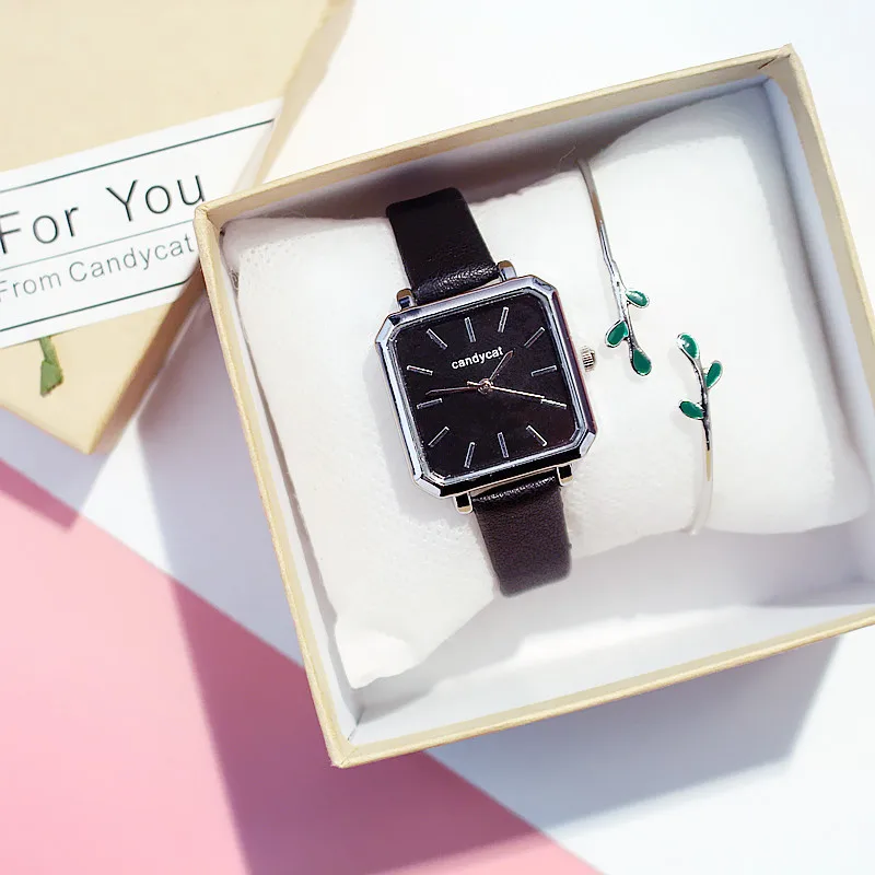 Лидирующий бренд корейские модные женские часы квадратные Простые ретро женские Geneva, кожаный аналог кварцевые наручные часы Relogio Feminino