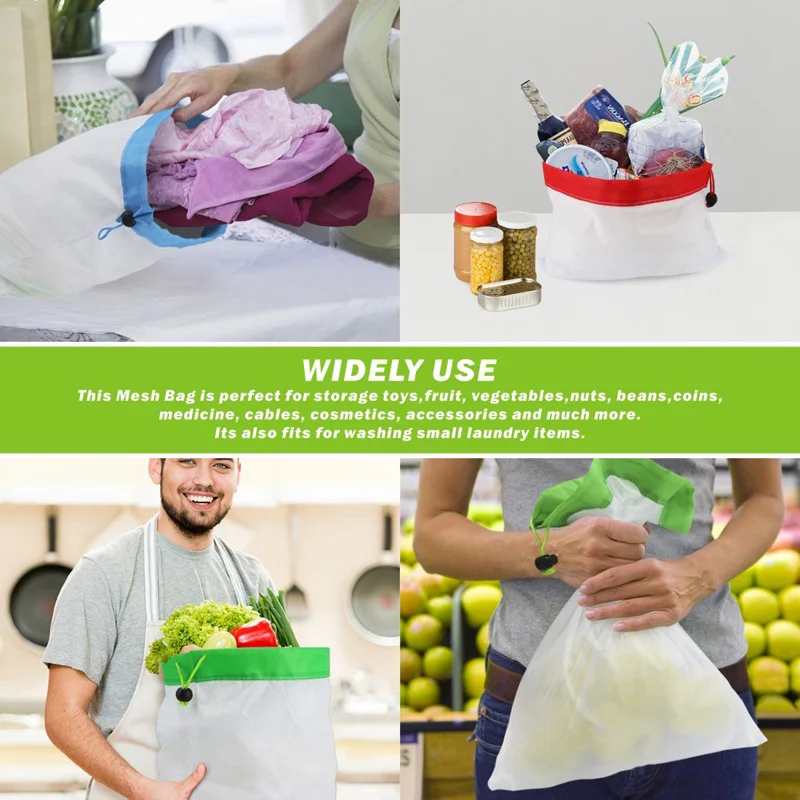 Многоразовый сетчатый Набор сумок для фруктов, овощей, сумка для хранения, моющаяся, Экологичная, для покупок, для рынка, сумка для хранения