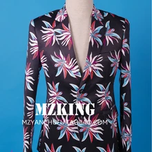 Плюс размер мужской блейзер лузер Черный Синий Цветы костюм костюмы GD мужчины тонкий ночной клуб мужчины певица костюм формальное платье