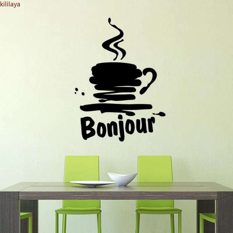Kililaya французские кухонные наклейки Bonjour чашка для кофе виниловая настенная