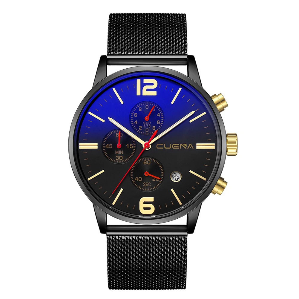 

2018 Luxury Fashion Men Stainless Steel Mesh Band Date Glow in The Dark Pointer Quartz Wr