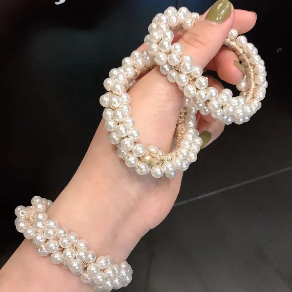

Ladies Hair Accessories Pearl Beads Head Rope retro Horse Elastic Rubber Rope Girls Scrunchies Vintage Elastic Hair Bands