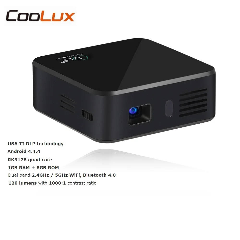 

Coolux E05 Mini DLP Pocket Projector 120LM Android OS Quad Core CPU 854x480 Pixels 1080P HD Media Player Support WiFi Bluetooth