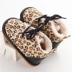 Зимние Теплая леопардовая Детские высокая обувь Повседневное противоскользящие ходить кроссовки Обувь для малышей