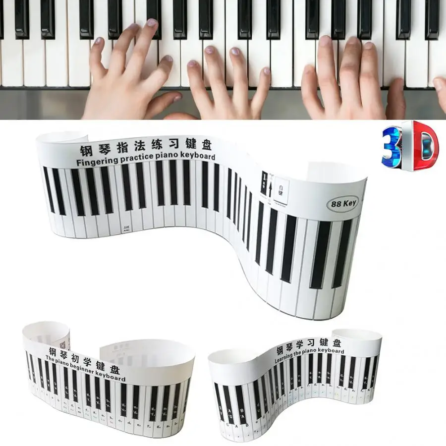 88 Fingering Version Roll Up Keyboard Beginner Learning Guide Paper for Kids Children Piano Practice Guide Assistive Tool