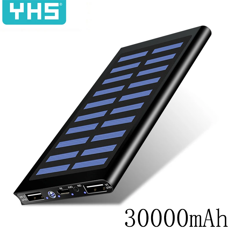 Солнечный 30000 mah внешний аккумулятор 2 USB светодиодный портативная мобильная