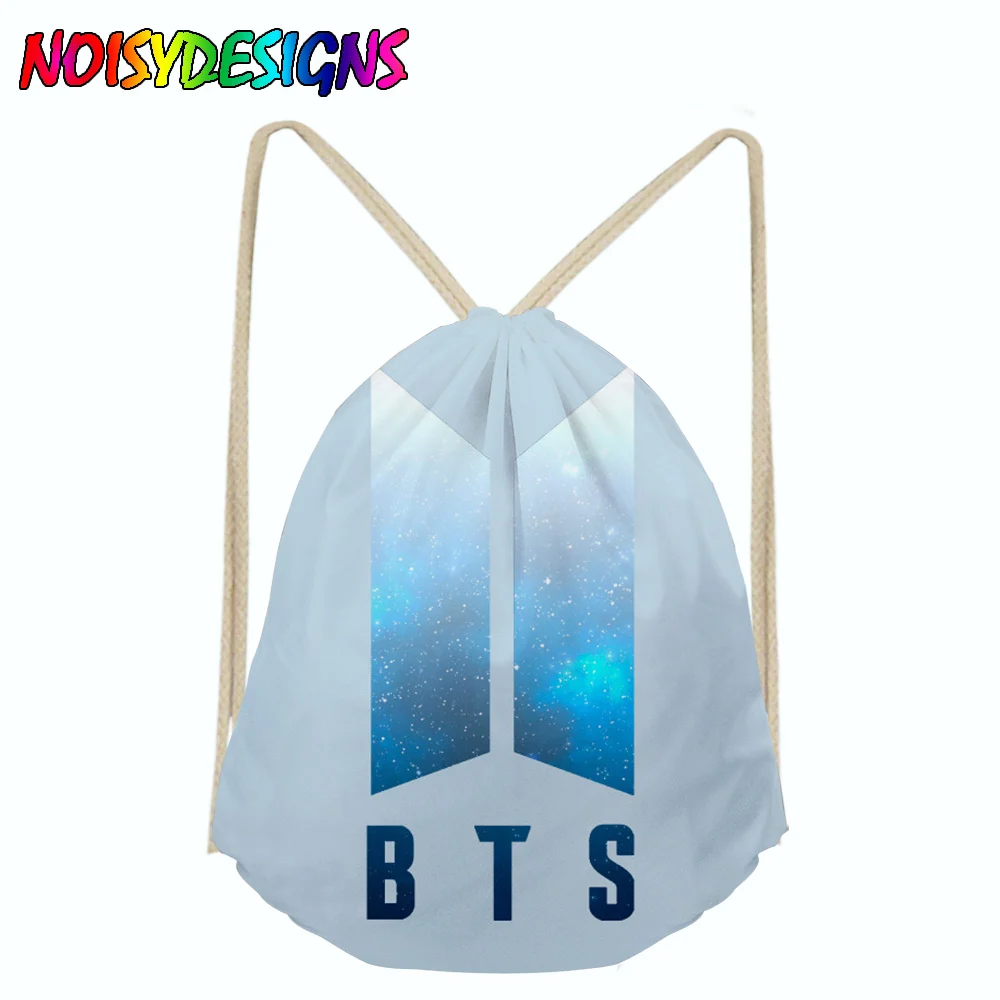 БЦ Bangtan мальчики холст рюкзак Drawstring Для женщин моды косметический контейнер Повседневная пляжная сумка обувь сумка Доставка