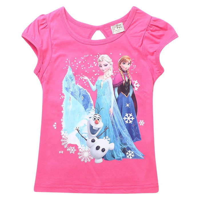 2015 New Summer Baby Girls T Shirts Elsa Anna 3D Cartoon Clothing Toddler Kids Clothes Infantil Cotton Short Sleeve In Tees From Mother On